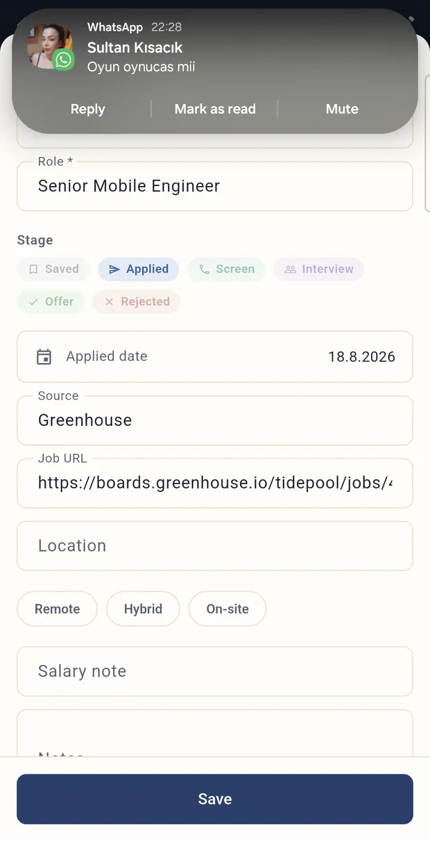 Applied — adding a record by sharing a posting