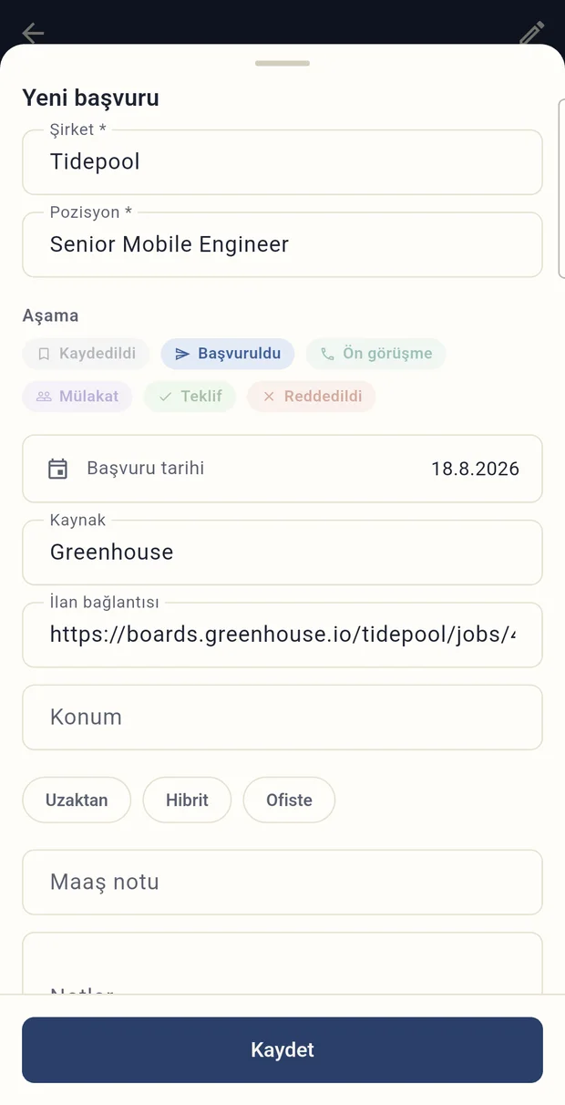 Applied — ilan paylaşımıyla kayıt açma