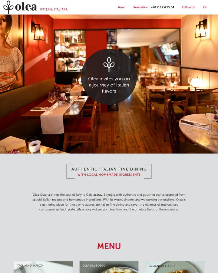 The Olea Osteria Italiana website