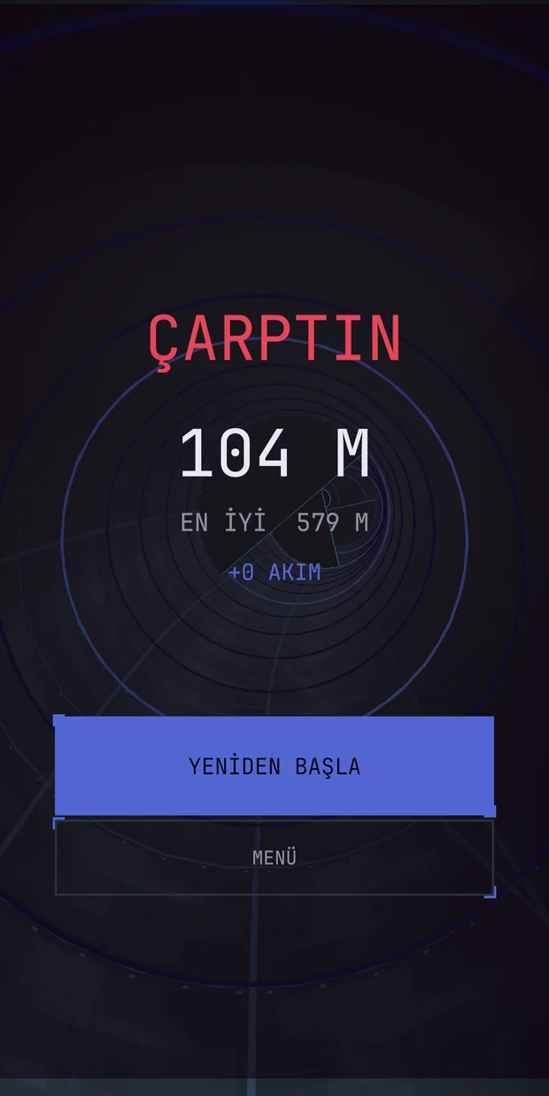 TunnelPulse — koşu sonu skor ekranı