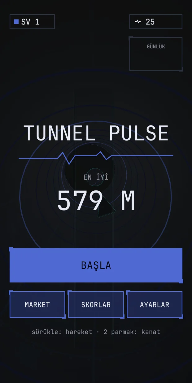 TunnelPulse — ana menü ve en iyi skor